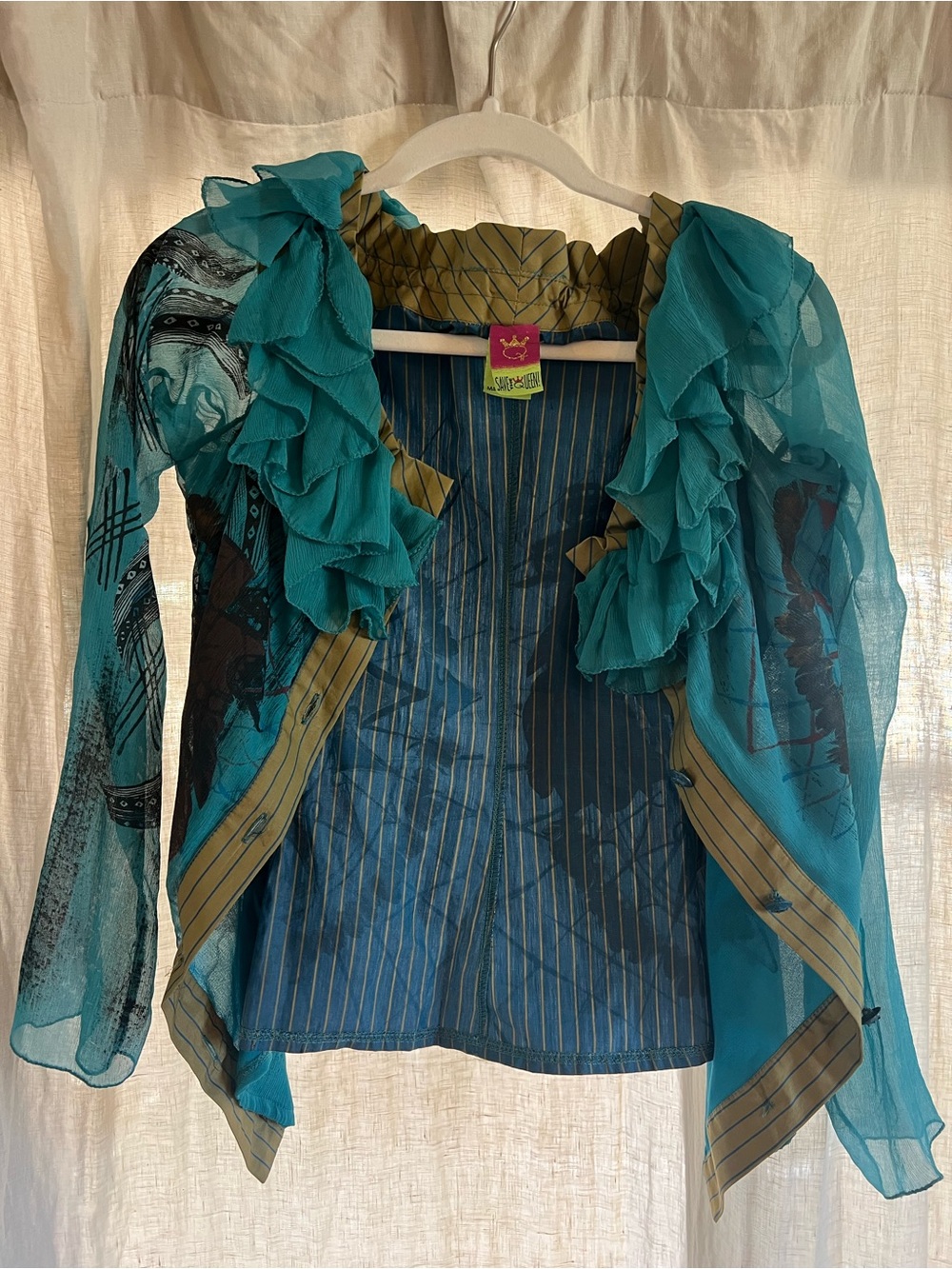 Save The Queen Teal Sheer Ruffle Blouse